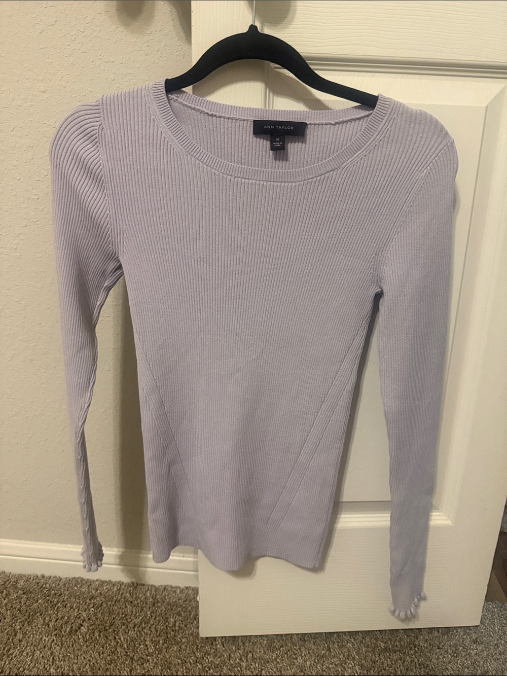 Ann Taylor Light Lavender Ribbed Long Sleeve Top